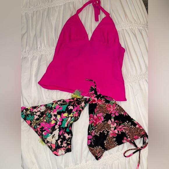 Victoria's Secret Other - Old navy Victoria secret Vibrant Pink Halter Top with 2 Floral Bikini Bottoms